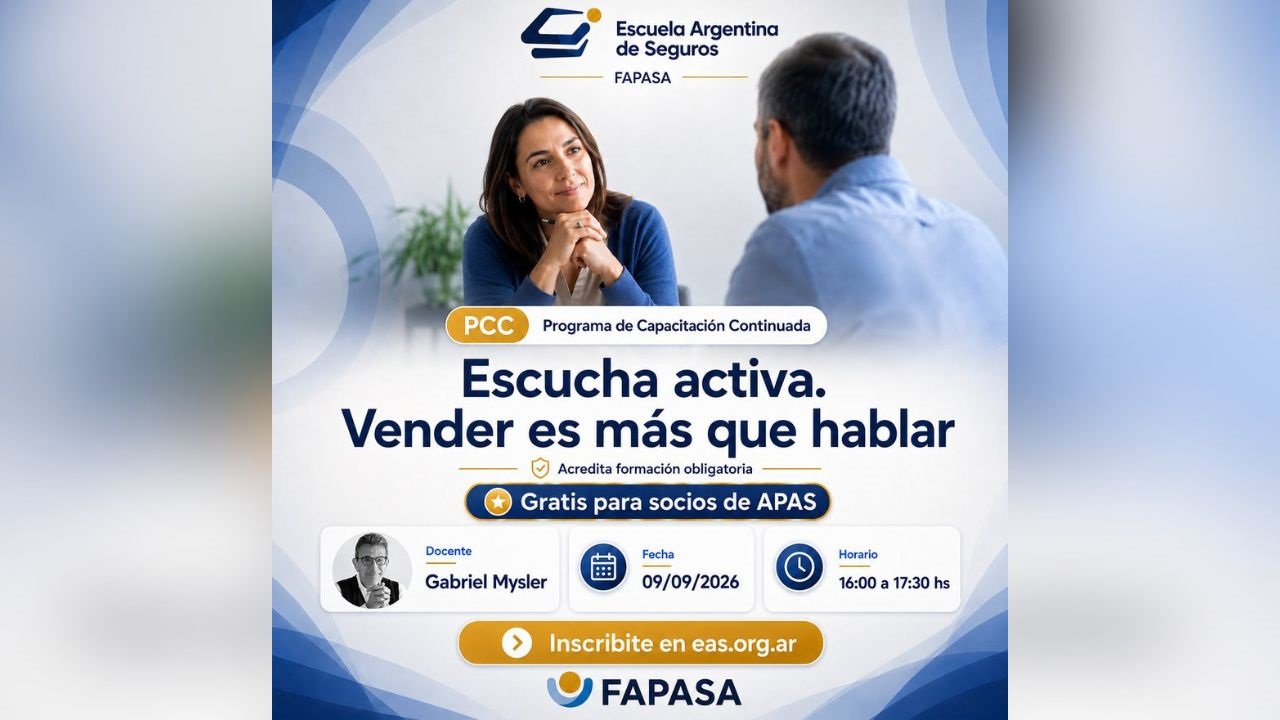 Fecha: 09/09/2026. Tema: Silencio táctico y los tres niveles de escucha. Docente: Gabriel Mysler. Inscripción: Solo con tu DNI. Gratis para socios de APAS.
